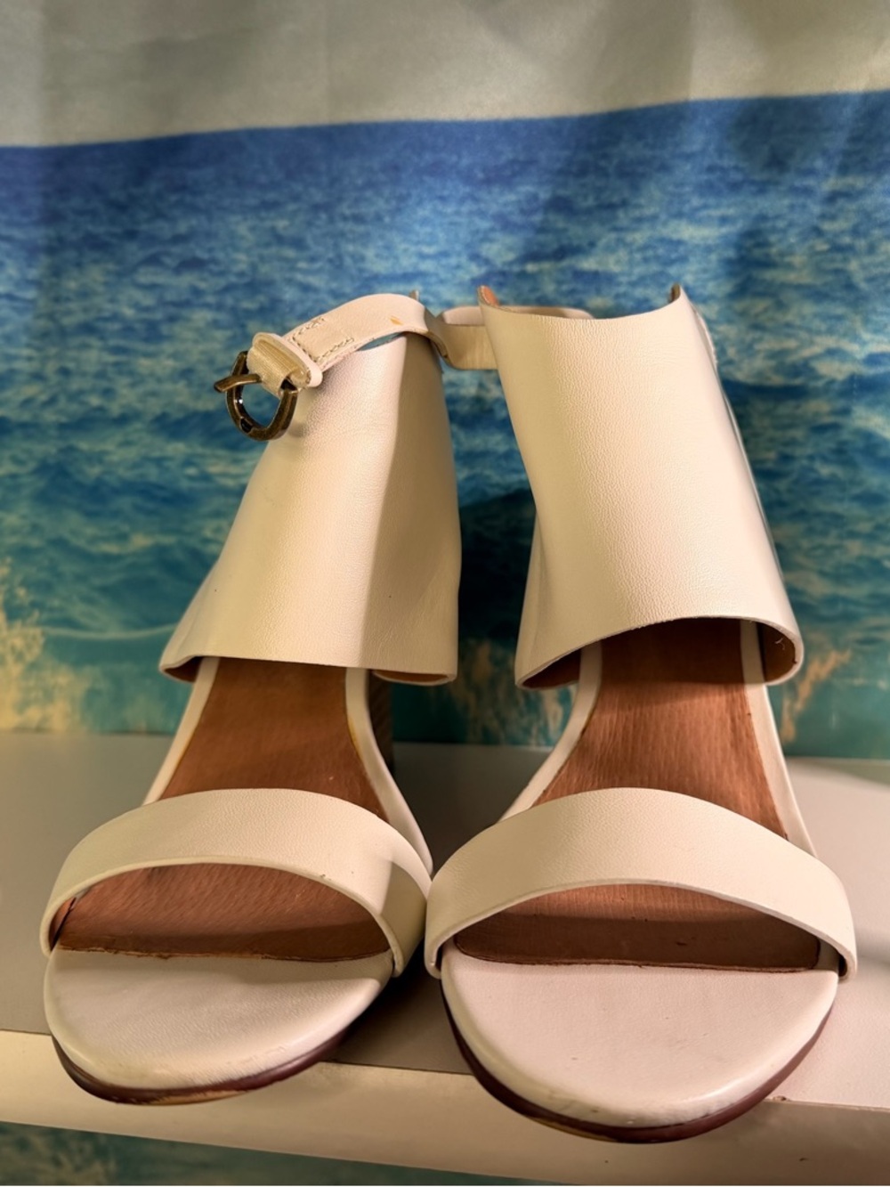 White Genuine Leather Wide Ankle Strap Halogen Sandals